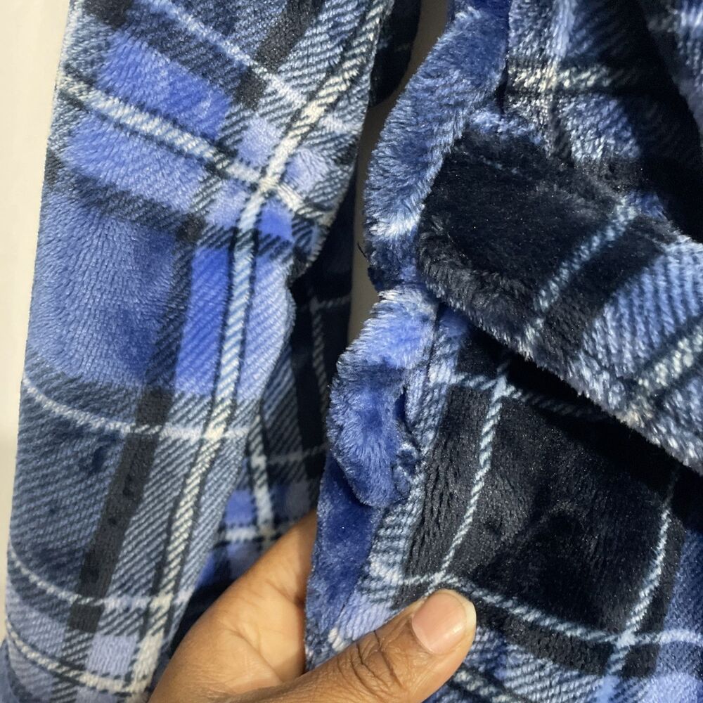 Roundtree & Yorke Men’s Navy Plush Robe One Size Soft Cozy Bath Lounge - Picture 8 of 14